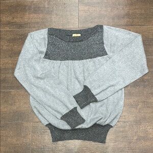 Ella Moss Gray Sweater with shiny detail on top, sleeves and waist.
